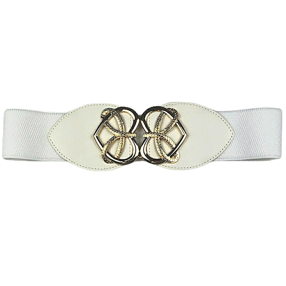 White Wide Width Heart Buckle Belt